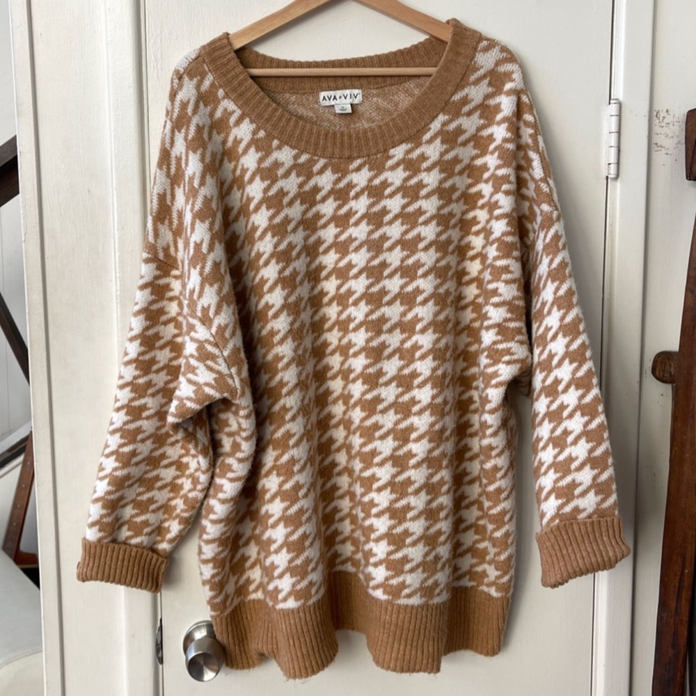 AVA & VIV Plus Size Houndstooth Sweater